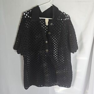 H&M Black Crochet Knit Short Sleeve Cardigan Sweater